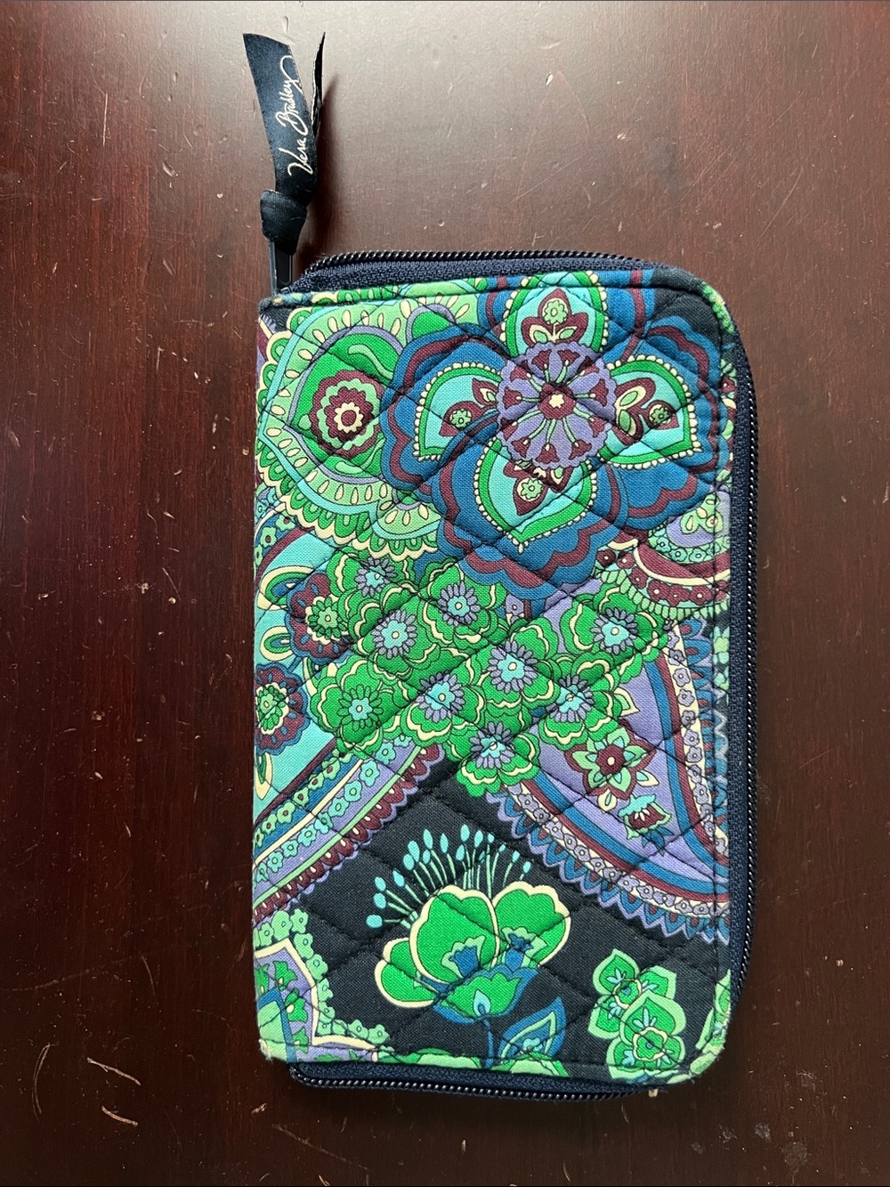 Vera Bradley Green and Blue Paisley Zip-Around Wallet